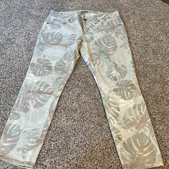 Cabi # 227 Women Size 6 Green Palm Leaf Paradise Crop Ankle Skinny Jeans, WUC - Picture 3 of 7